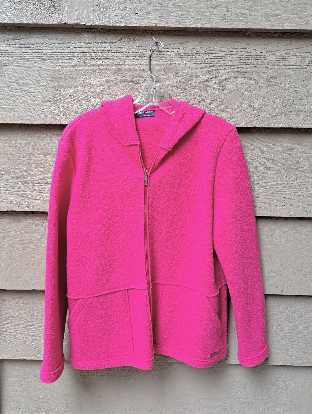 SAINT JAMES Women's Pink Full Zip Wool Hoodie Sweater - 8 - FRANCE